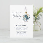 Turquoise Navy Blue Floral Brunch en Bubble Kaart (Staand voorkant)