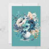 Turquoise Navy Blue Floral Brunch en Bubble Kaart (Achterkant)