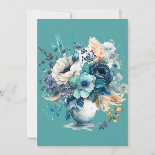 Turquoise Navy Blue Floral Brunch en Bubble Kaart (Achterkant)