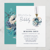 Turquoise Navy Blue Floral Brunch en Bubble Kaart (Voorkant / Achterkant)
