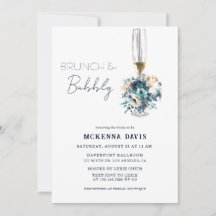Turquoise Navy Blue Floral Brunch en Bubble