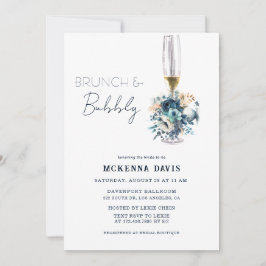 Turquoise Navy Blue Floral Brunch en Bubble Kaart