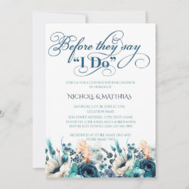 Turquoise Navy Blue Floral Couples Wedding Shower Kaart
