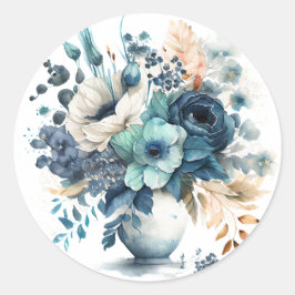 Turquoise Navy Blue Floral Wedding Ronde Sticker