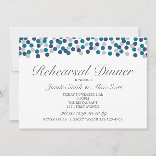 Turquoise Navy Gray Polka Dot Rehearsal Dinner Kaart (Voorkant)