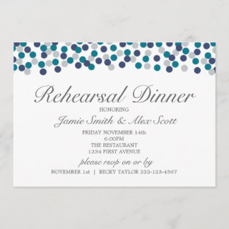 Turquoise Navy Gray Polka Dot Rehearsal Dinner Kaart