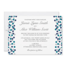 Turquoise Navy Gray Polka Dot Wedding Invitation