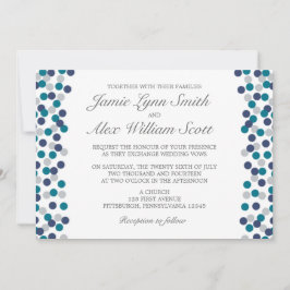 Turquoise Navy Gray Polka Dot Wedding Invitation Kaart