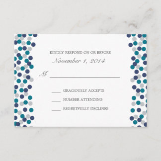 Turquoise Navy Gray Polka Dot Wedding Response RSVP Kaartje