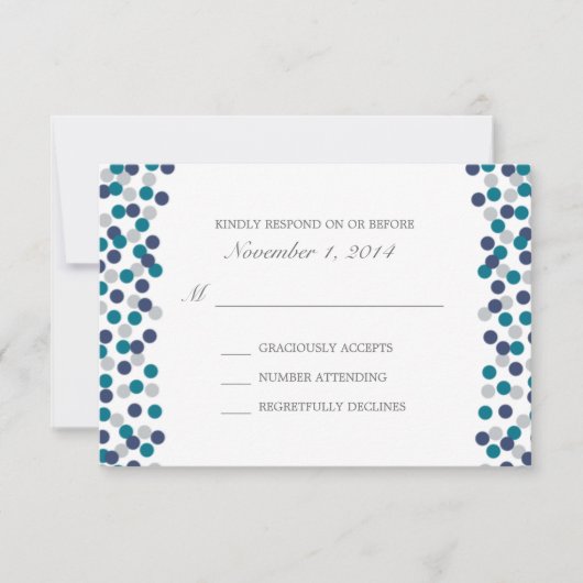 Turquoise Navy Gray Polka Dot Wedding Response RSVP Kaartje (Voorkant)