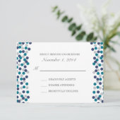 Turquoise Navy Gray Polka Dot Wedding Response RSVP Kaartje (Staand voorkant)
