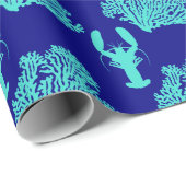 Turquoise Navy Lobster Coastal Pattern Cadeaupapier (Rol Hoek)