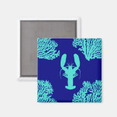 Turquoise Navy Lobster Coastal Pattern Magneet (Voorkant / Achterkant)