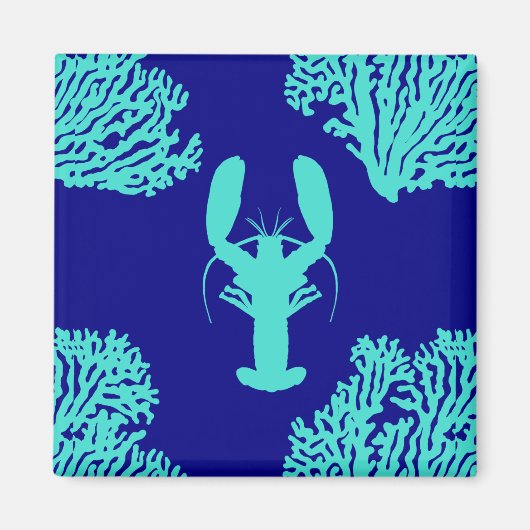 Turquoise Navy Lobster Coastal Pattern Magneet (Voorkant)