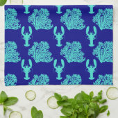 Turquoise Navy Lobster Coastal Pattern Theedoek (Gevouwen)