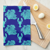 Turquoise Navy Lobster Coastal Pattern Theedoek (Quarter Fold)