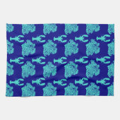 Turquoise Navy Lobster Coastal Pattern Theedoek (Horizontaal)