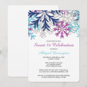 Turquoise Navy Orchid Snowflakes Sweet 16 Kaart (Voorkant / Achterkant)