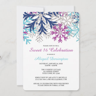 Turquoise Navy Orchid Snowflakes Sweet 16 Kaart