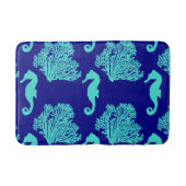Turquoise Navy Seahorse Coastal Pattern Badmat (Voorkant)