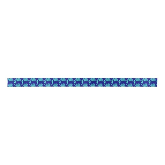 Turquoise Navy Seahorse Coastal Pattern Satijnen Lint (Voorkant)