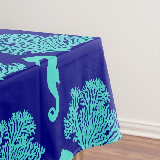 Turquoise Navy Seahorse Coastal Pattern Tafelkleed (Voorbeeld)