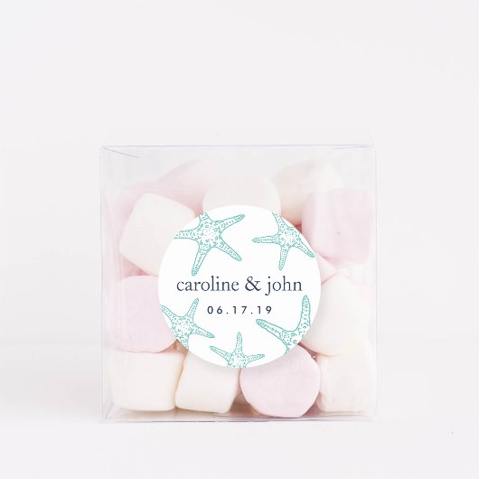 Turquoise & Navy Starfish Personalized Wedding Ronde Sticker