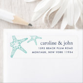 Turquoise & Navy Starfish Return Address Etiket (Insitu)