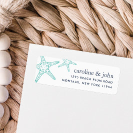 Turquoise & Navy Starfish Return Address Etiket
