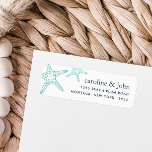 Turquoise & Navy Starfish Return Address Etiket