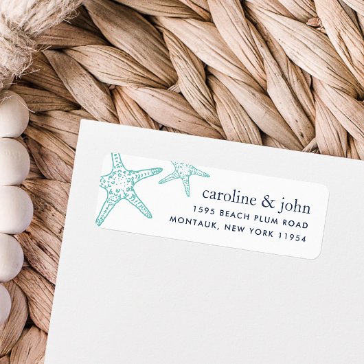 Turquoise & Navy Starfish Return Address Etiket