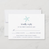 Turquoise & Navy Starfish RSVP-kaart met Maaltijdk RSVP Kaartje (Voorkant)