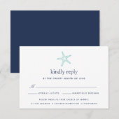Turquoise & Navy Starfish RSVP-kaart met Maaltijdk RSVP Kaartje (Voorkant / Achterkant)