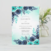 Turquoise Navy Watercolor Winter Wedding Kaart (Staand voorkant)