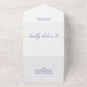 Turquoise Navy White Delicate Calligraphy Wedding All In One Uitnodiging (Buitenkant)