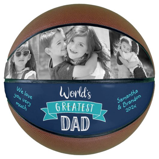 Turquoise Navy Worlds Grootste Papa Bold Typografi Basketbal (Voorkant)