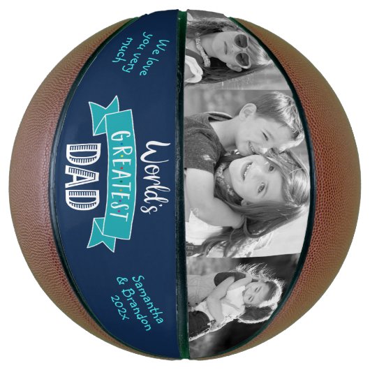 Turquoise Navy Worlds Grootste Papa Bold Typografi Basketbal (Verticaal)