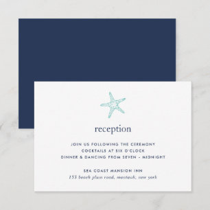 Turquoise & Navy Zeester Reception Card Kaart