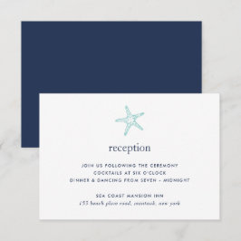 Turquoise & Navy Zeester Receptionkaart Kaart
