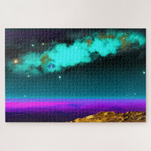Turquoise Neon Sky Over Celestial Roze en Paarse Legpuzzel