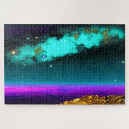 Turquoise Neon Sky Over Celestial Roze en Paarse Legpuzzel (Horizontaal)