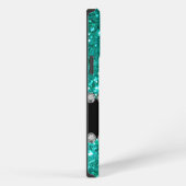 Turquoise Nep Bling Monogram iPhone Hoesje (Rechterkant)