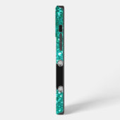 Turquoise Nep Bling Monogram iPhone Hoesje (Linkerkant)
