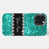 Turquoise Nep Bling Monogram iPhone Hoesje (Achterkant horizontaal)