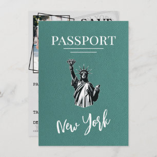 Turquoise New York City Passport Bewaar de datum Save The Date