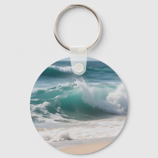 Turquoise Oceaan Golf Brekende Kust Sleutelhanger (Voorkant)