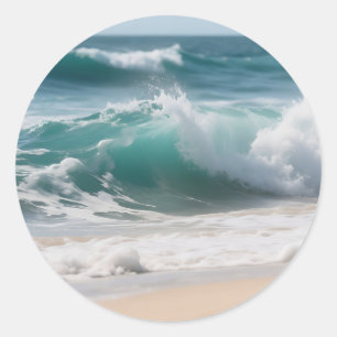 Turquoise Oceaan Golf Krachtig Op De Kust Ronde Sticker
