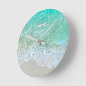 Turquoise Oceaan Golf, Personaliseer Naam of Monog Ronde Klok (Hoek)