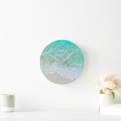 Turquoise Oceaan Golf, Personaliseer Naam of Monog Ronde Klok (Huis)
