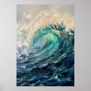 Turquoise Oceaan Golf Poster